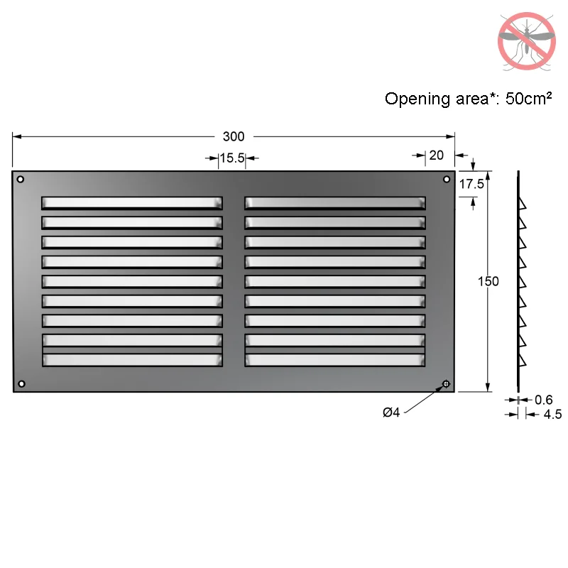 ΠΕΡΣΙΔΑ ΕΞΑΕΡΙΣΜΟΥ ΜΕ ΣΙΤΑ 15x30cm / ΑΛΟΥΜΙΝΙΟ